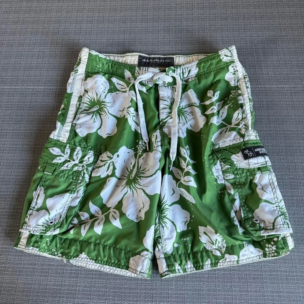 Abercrombie & Fitch green & white floral swim shorts